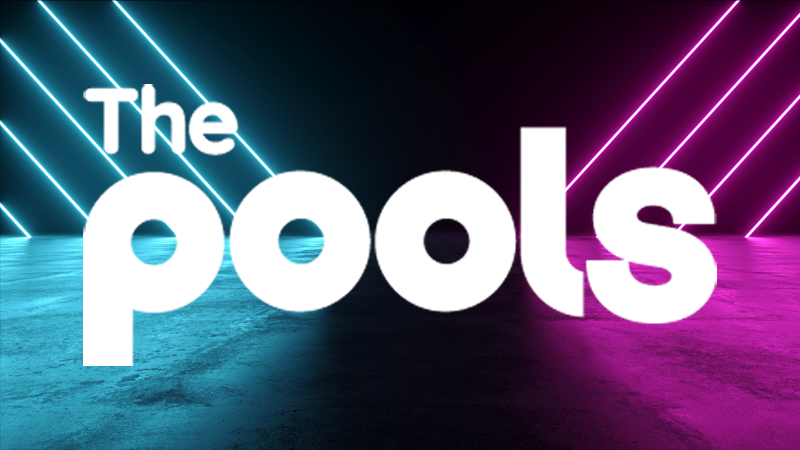 Promotional image for The Pools displaying their logo and branding